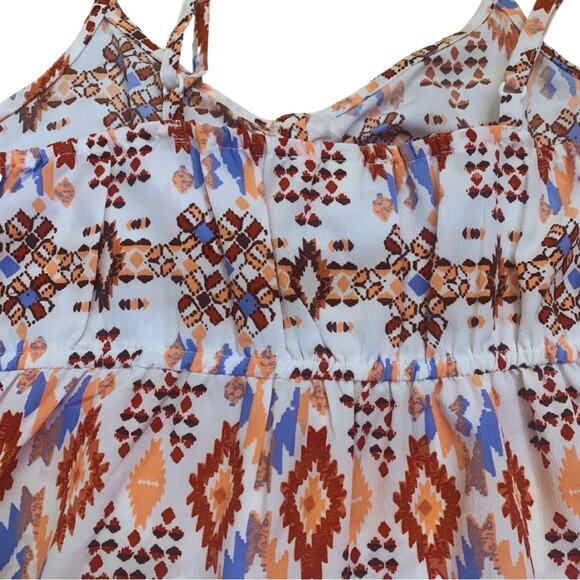 Western Print Sleeveless Short Dress Tribal Native Orange White Small Sundress - Picture 7 of 10